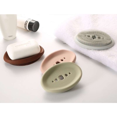 Newest Portable Bathroom Multi-functional Soap Dish Storage holder silicone soap box with cleaning brush